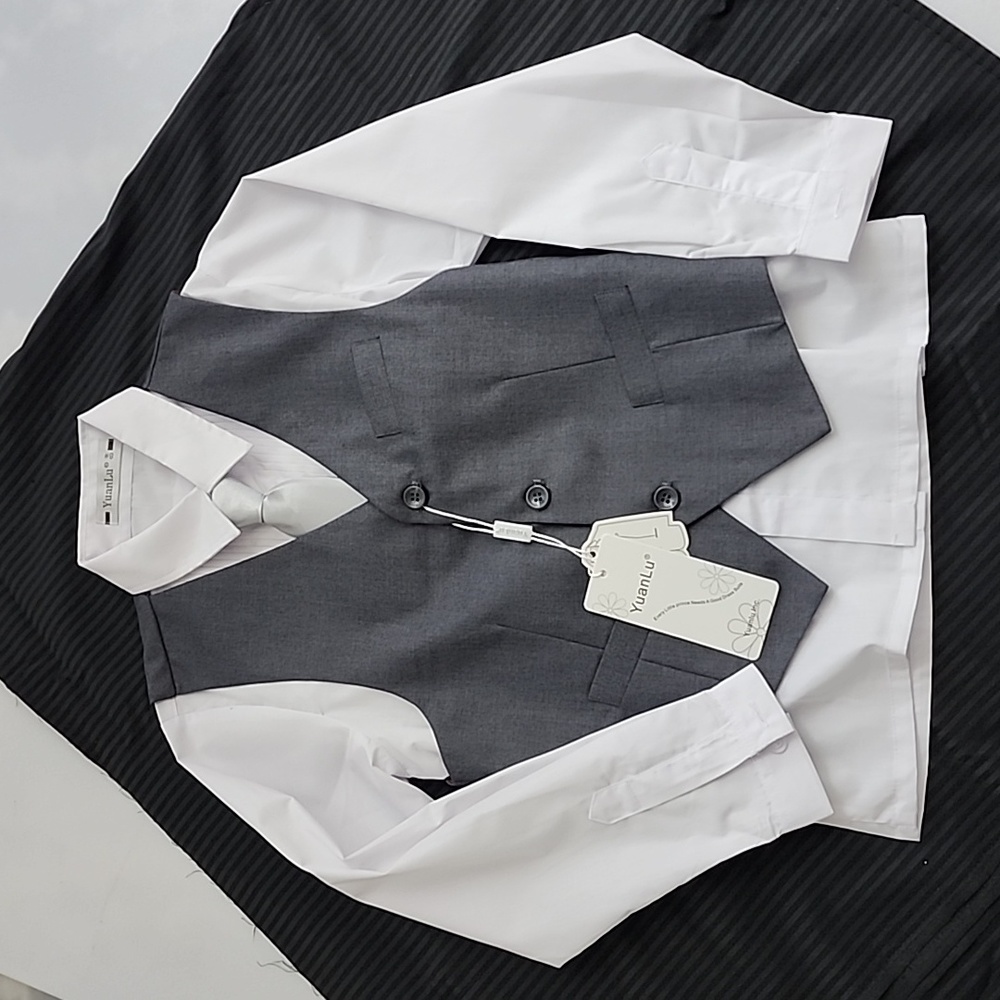 Boys White Shirt Gray Vest 3pc Formal Suit Sz 8 NWT